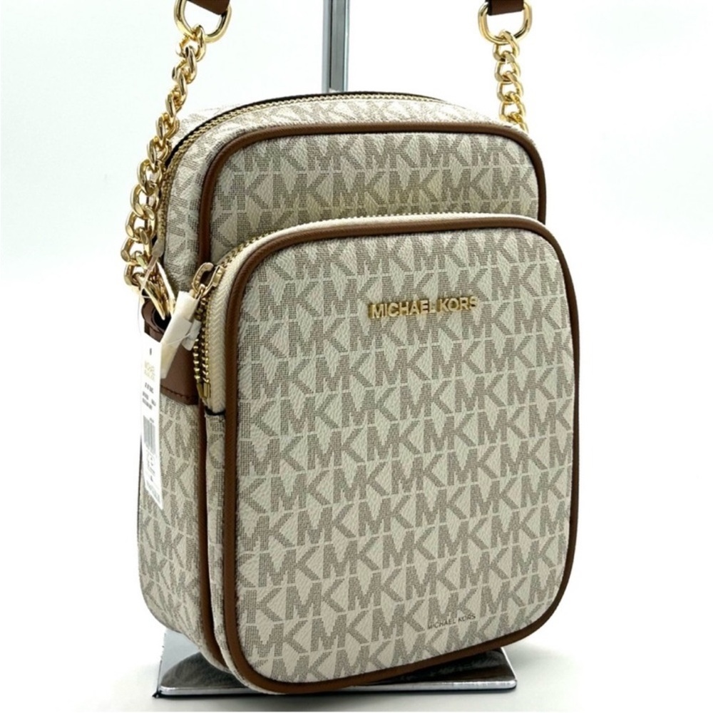 Michael Kors Jet Set Travel Medium Logo Crossbody Bag Vanilla/Brown